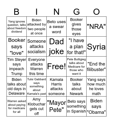 October Democratic Debate Bingo! Bingo Card