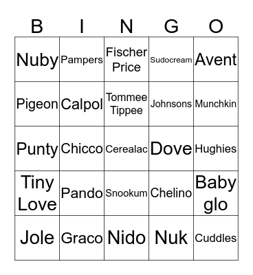 Baby Shower Bingo Card