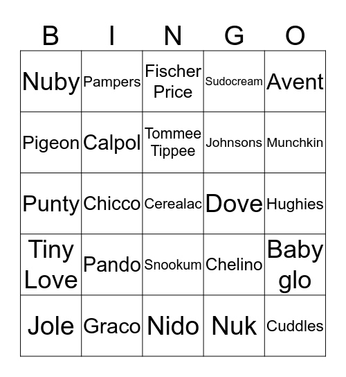 Baby Shower Bingo Card