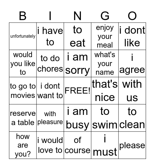 JE T'INVITE Bingo Card