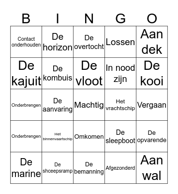 Woordenschat thema Zeebenen Bingo Card