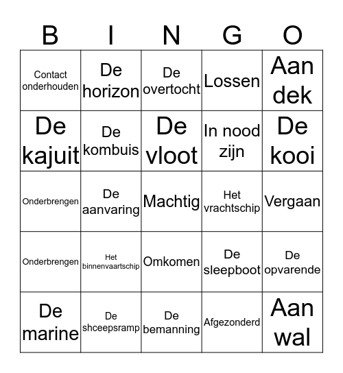 Woordenschat thema Zeebenen Bingo Card