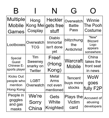 Blizzcon Bingo Card