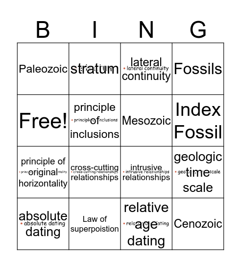 Geologic Time scale Bingo Card