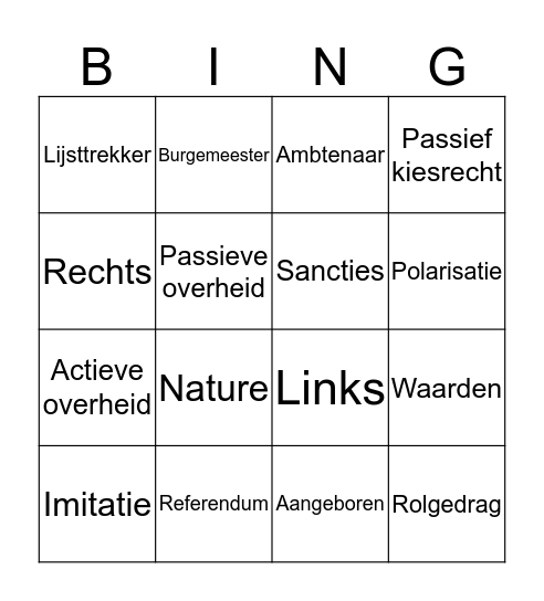 Maatschappijleer BINGO Card