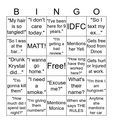 Apple Barn "Krystal" BINGO! Bingo Card