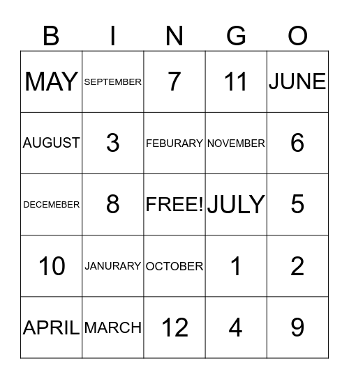 MONTHS Bingo Card