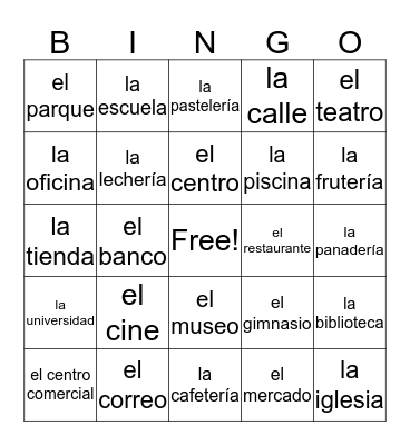 Lugares en la ciudad Bingo Card