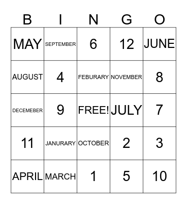 MONTHS Bingo Card