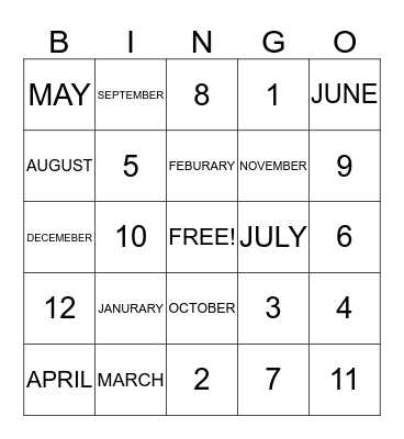 MONTHS Bingo Card