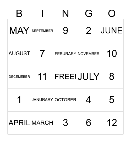 MONTHS Bingo Card