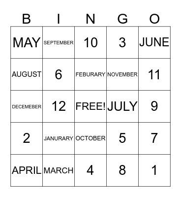 MONTHS Bingo Card