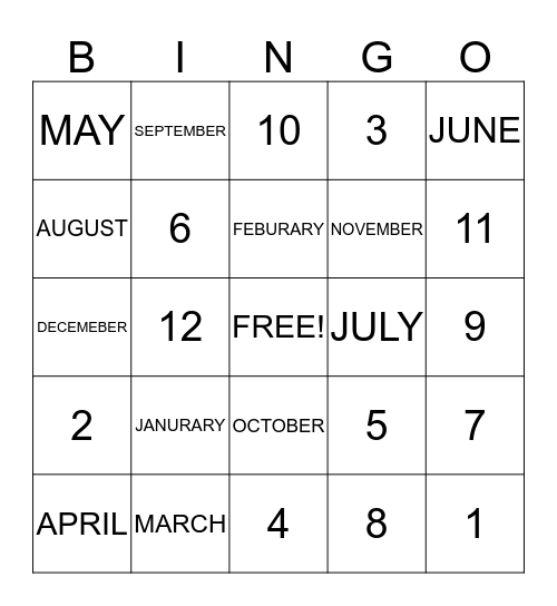 MONTHS Bingo Card