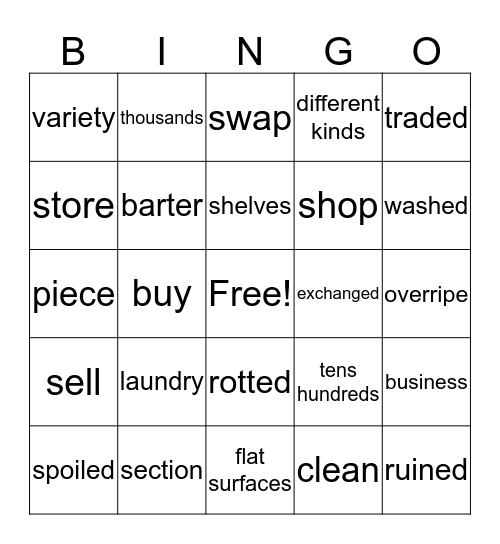 Supermarket Bingo Card