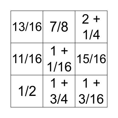 FRACTION CONVERSION BINGO - RODMATIC Bingo Card