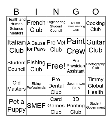Purdue Organizations Bingo Card
