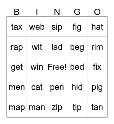 CVC word bingo!! Bingo Card