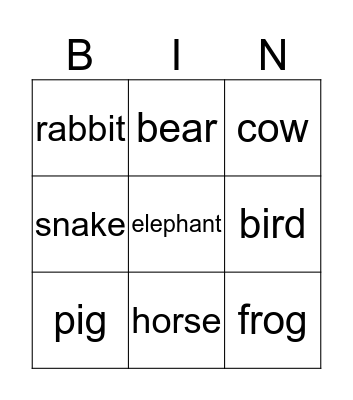 Animal CE1 Bingo Card