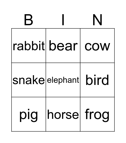 Animal CE1 Bingo Card