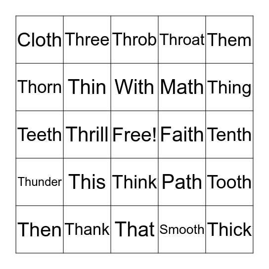 "Th" Practice Bingo Card