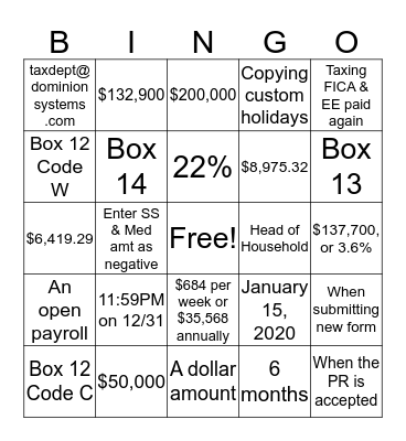 Payroll YE Bingo Card