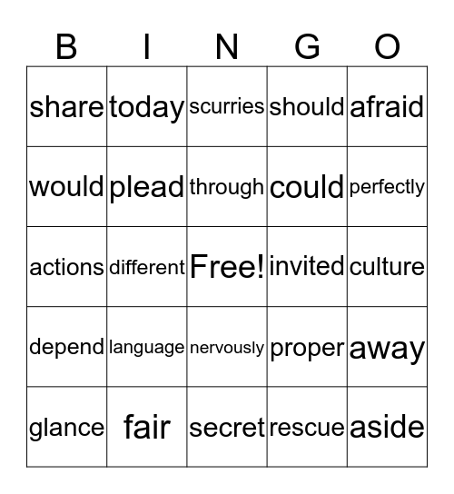 Sight Word BINGO! Bingo Card