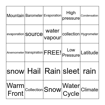 Weather and Water Cycle Bingo Card