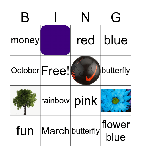 pictures and words Bingo Card