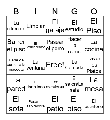 Spanish Bingo Card