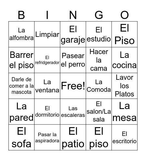 Spanish Bingo Card