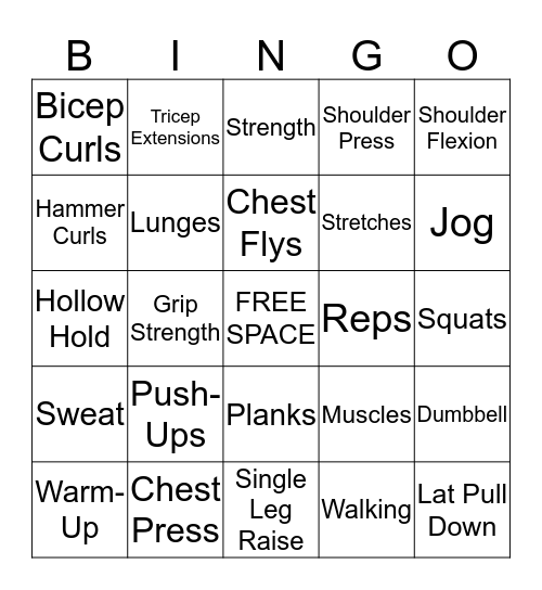 Exercise Bingo Card