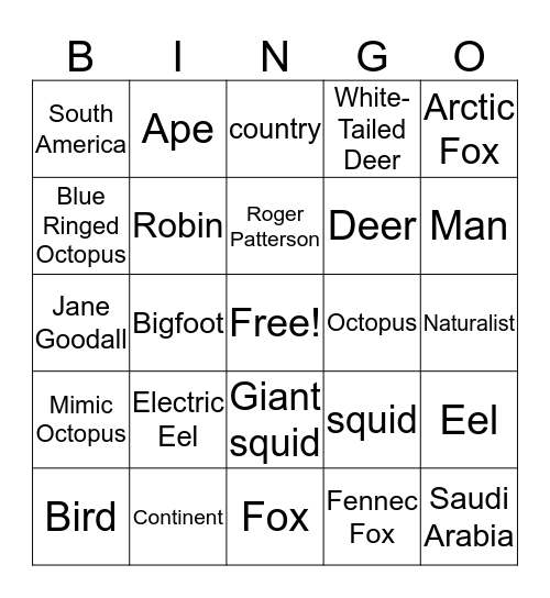 Common and Proper Nouns Bingo Card