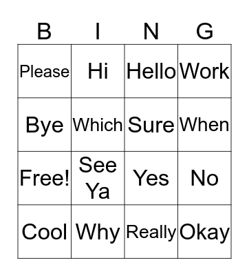 Social Words Bingo Card