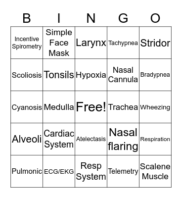 Gas Exchange Bingo Card