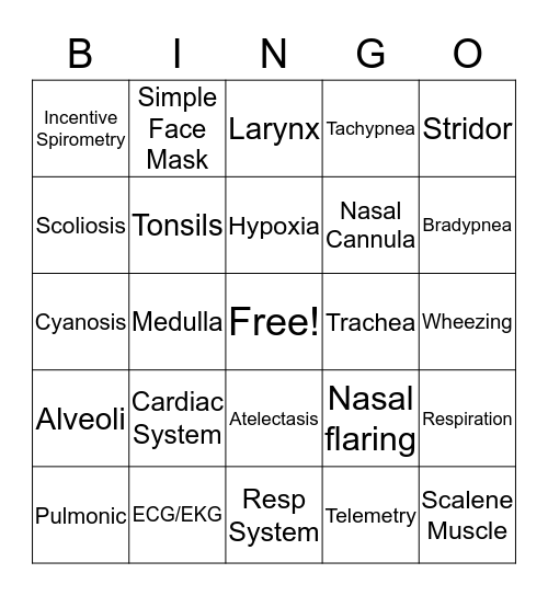 Gas Exchange Bingo Card
