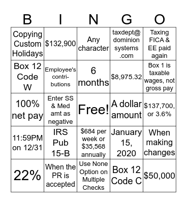 Payroll YE Bingo Card