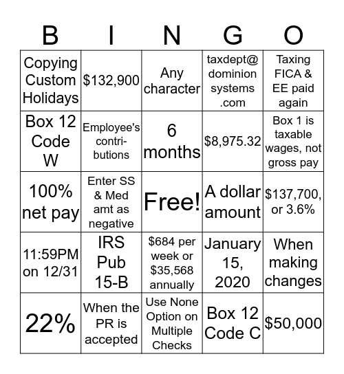 Payroll YE Bingo Card