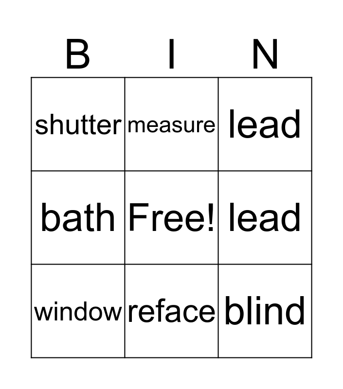 lead Bingo Card