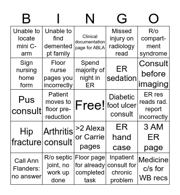 Borgess Call Bingo Card