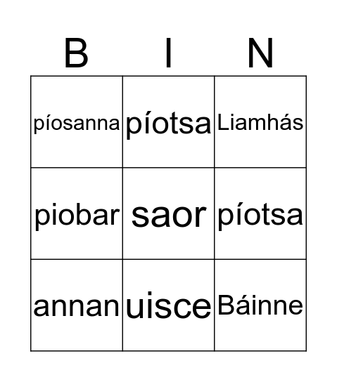 Bia Bingo Card