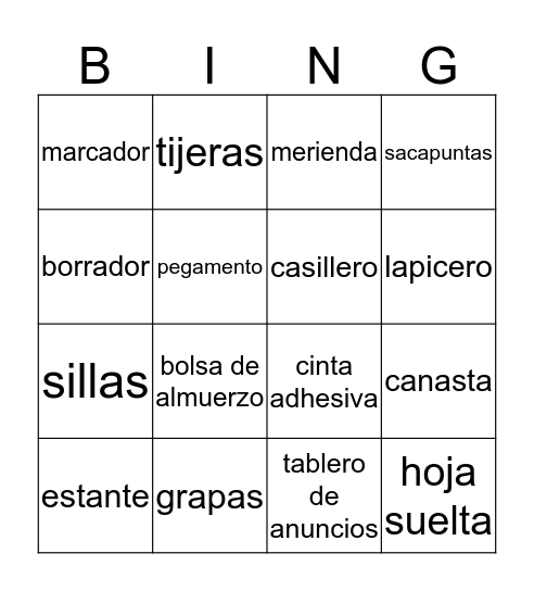 El salon de clases Bingo Card