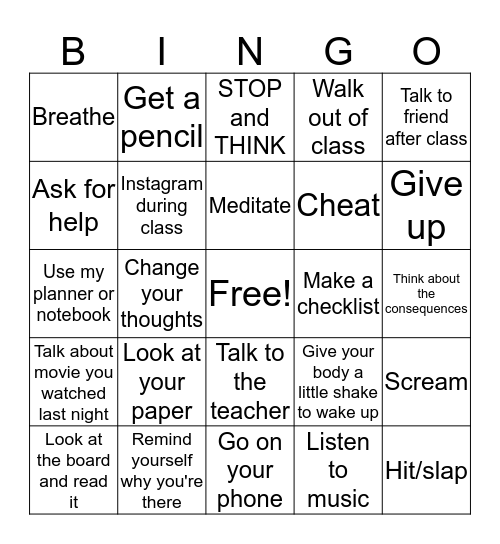 Self- Management Bingo  Bingo Card