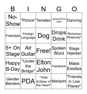 Karaoke Bingo Card