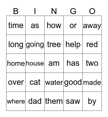 Sight Words 75-100 Bingo Card