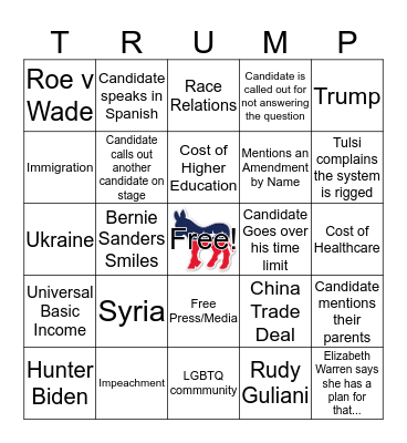 10/14 Dem Debate #1 Bingo Card