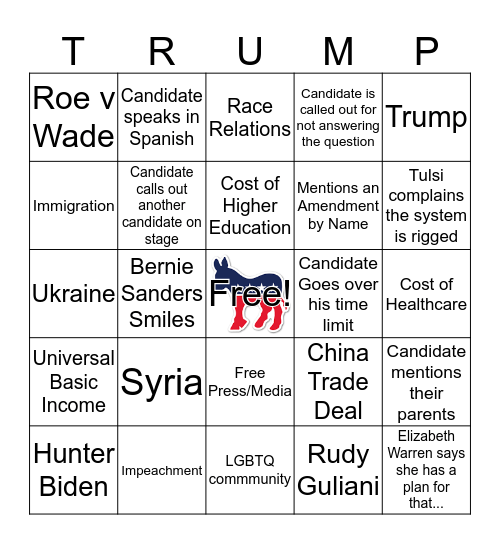 10/14 Dem Debate #1 Bingo Card