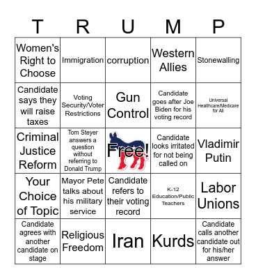10/14 Dem Debate #2 Bingo Card