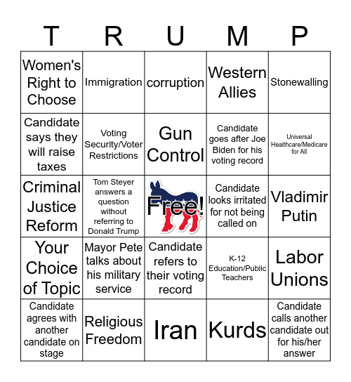 10/14 Dem Debate #2 Bingo Card