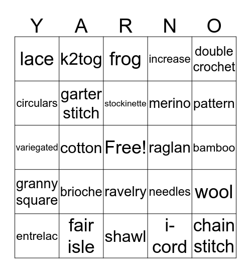 The Yarn Shop YARNO Bingo Card