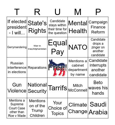10/15 Dem Debate #3 Bingo Card